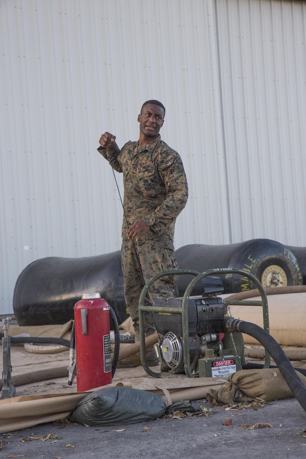 Lance Cpl. Morney, a bulk fuel specialist with Marine Wing Support Squadron 473, 4th Marine Aircraft Wing, Marine Forces Reserve, starts a fuel pump at a forward arming and refueling point set up by MWSS-473 on a runway at The Florida Keys Marathon International Airport, at Marathon, Fla. Sept. 14, 2017. Marines with MWSS-473 established a forward arming and refueling point to provide support to federal, state and local agencies, to assist in their search and rescue operations in wake of Hurricane Irma. (U.S. Marine Corps photo by Lance Cpl. Niles Lee/Released)