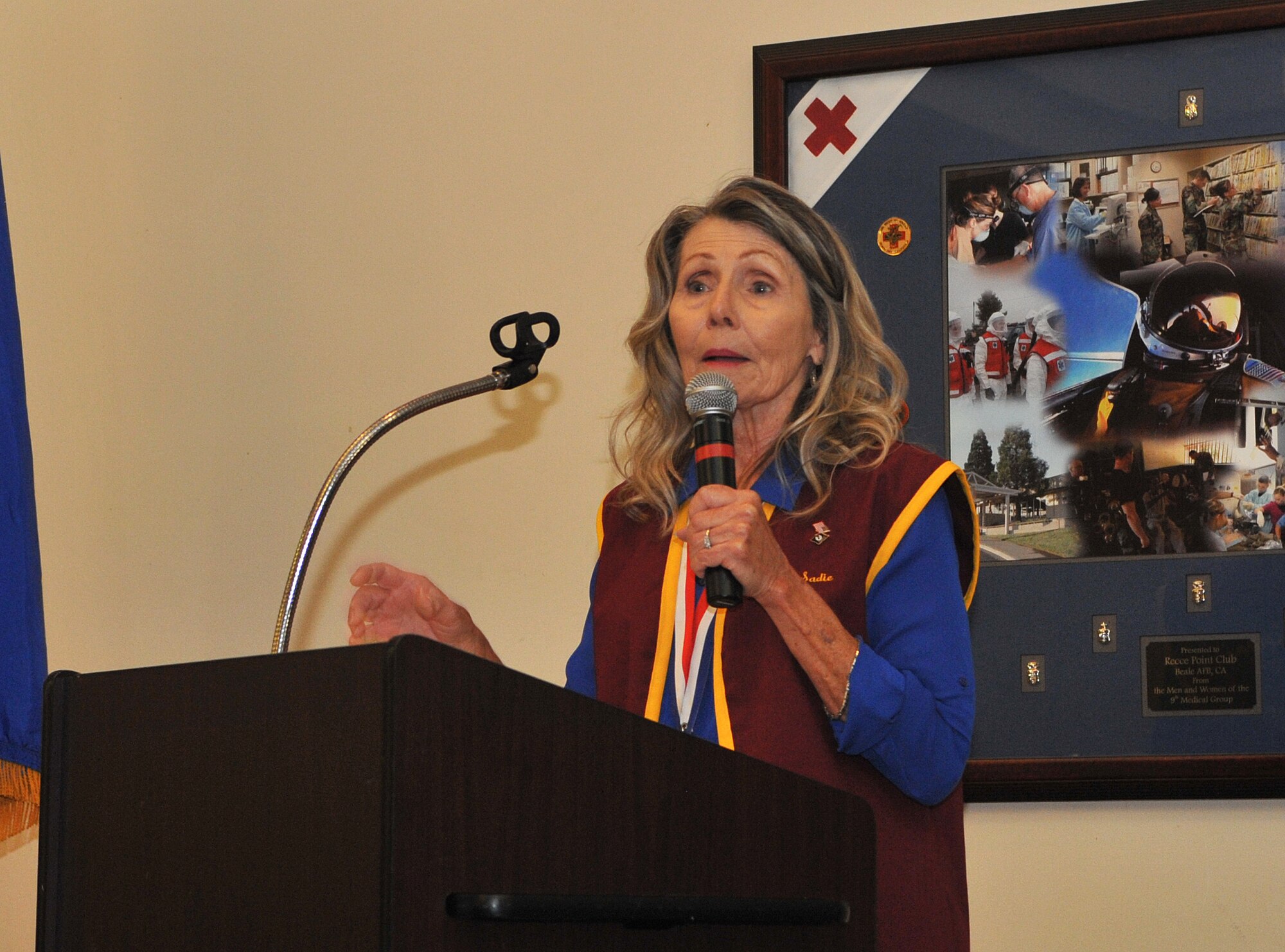 Sadie Moles, a former prisoner of war, speaks during a POW/MIA Recognition Day remembrance ceremony