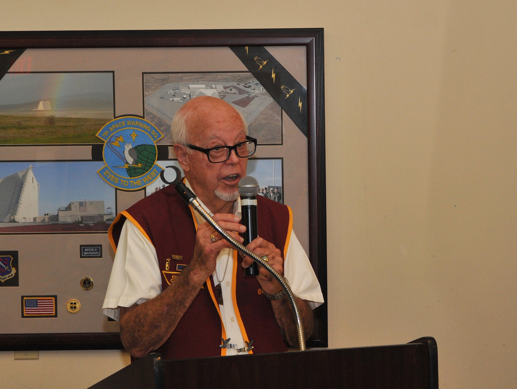 Obie Wickersham, a former prisoner of war during the Korean War, speaks during a POW/MIA Recognition Day remembrance ceremony