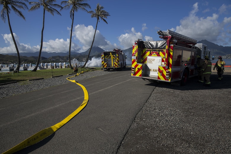 Personnel aboard Marine Corps Base Hawaii, (MCBH) alongside local, state, and federal agencies conduct the Anti-Terrorism/Force Protection Exercise Lethal Breeze, aboard MCBH, Sept. 12, 2017. The exercise combined multiple agencies, on and off the installation, to respond to a simulated attack, mass casualty scenario, and an environmental oil spill. Exercise Lethal Breeze provided hands-on experience and training to prepare MCBH to protect personnel, facilities, and other assets from all threats and hazards. (U.S. Marine Corps Photo by Sgt. Alex Kouns)
