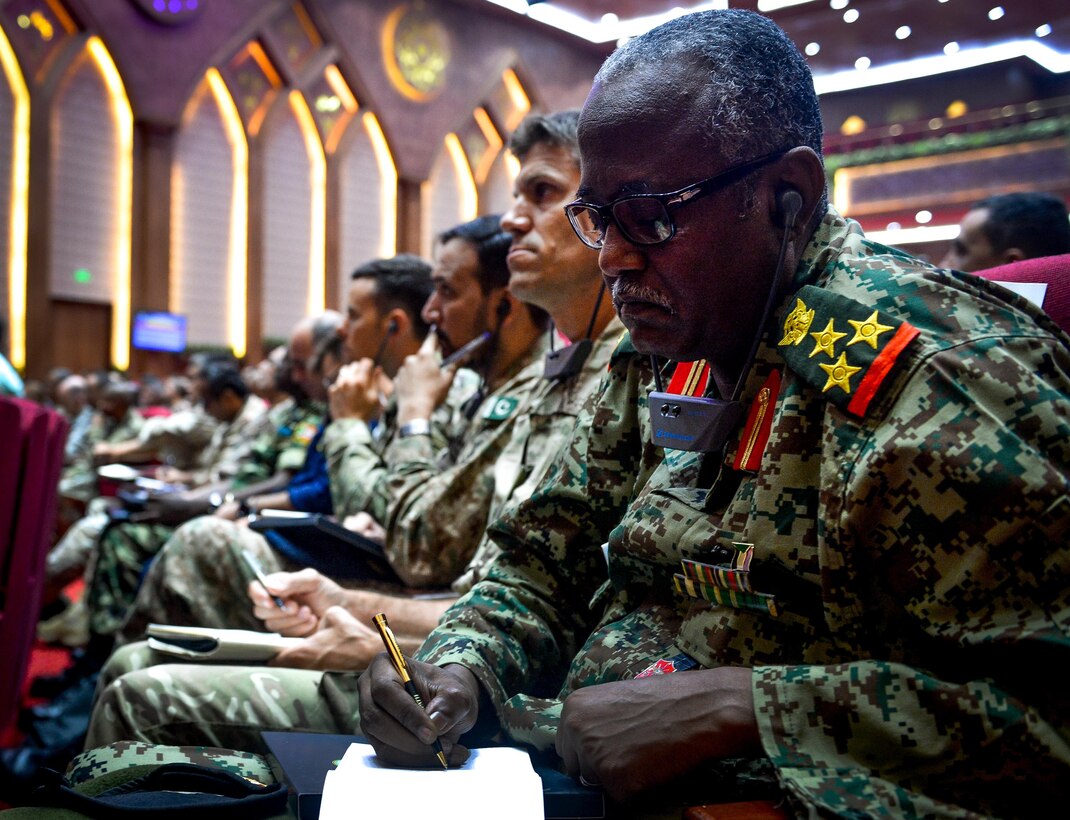 Senior leaders from 14 nations attend senior leader seminar during Bright Star 2017, Sept. 18, 2017, at Mohamed Naguib Military Base, Egypt. Bright Star 2017 centralizes around regional security and cooperation, and promoting interoperability in conventional and irregular warfare scenarios. (U.S. Air Force photo by Staff Sgt. Michael Battles)