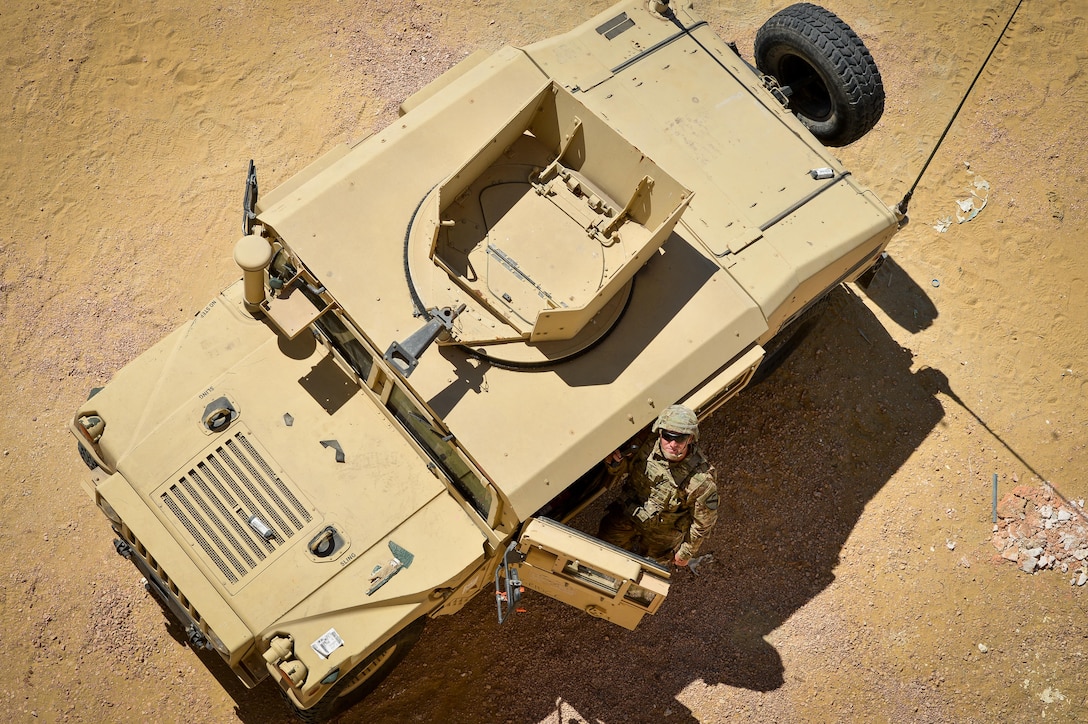 U.S. Army Soldier from the 2nd Battalion, 7th Cavalry Regiment, 3rd Armored Combat Team, 1st Cavalry Division stands watch during a field training exercise during Bright Star 2017, Sept. 16, 2017, at Mohamed Naguib Military Base, Egypt. More than 200 U.S. service members are participating alongside the Egyptian armed forces for the bilateral U.S. Central Command Exercise Bright Star 2017, Sept. 10 - 20, 2017 at Mohamed Naguib Military Base, Egypt. (U.S. Air Force photo by Staff Sgt. Michael Battles)