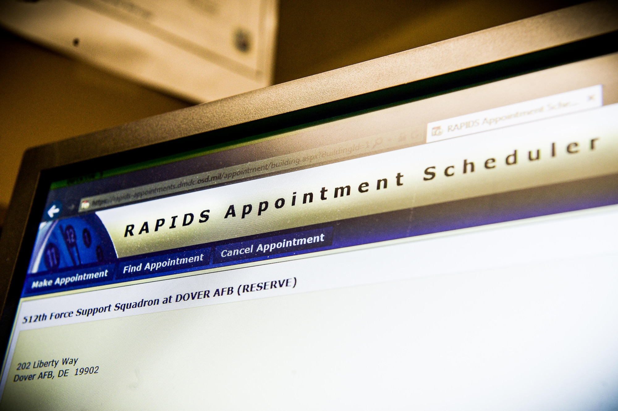 RAPIDS Appointment Scheduler is owned and maintained by Defense Manpower Data Center. (U.S. Air Force photo by Senior Airman Damien Taylor)