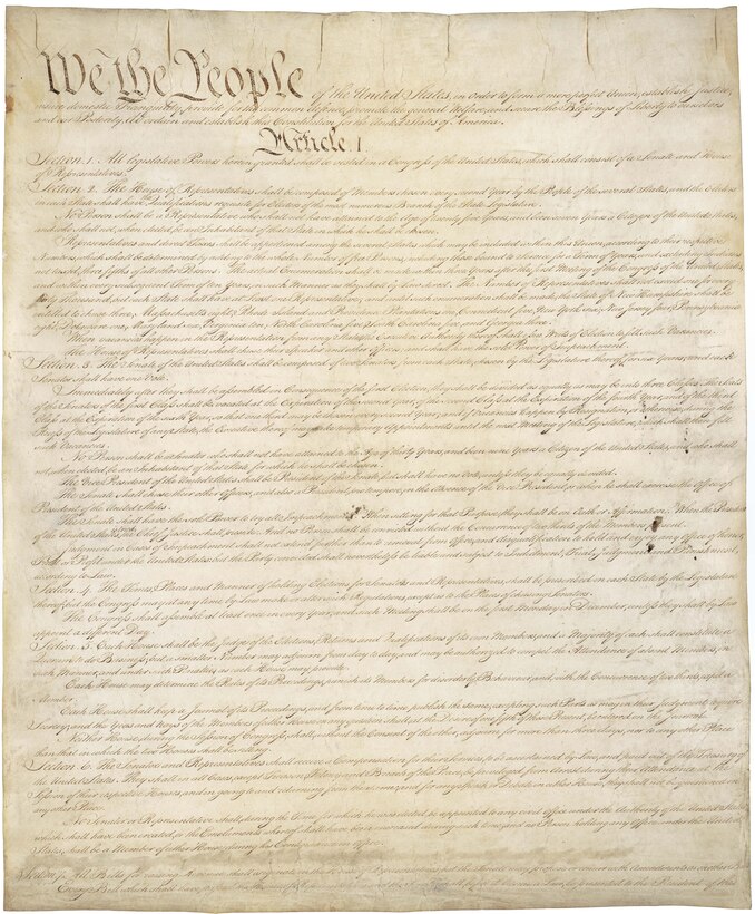 An image of the first page of the U.S. Constitution.