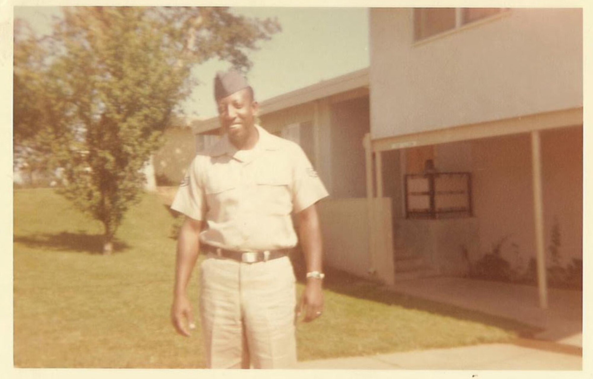 Retired Tech. Sgt. Lenard Ellison poses in front of a building at Beale Air Force Base, CA. in the late 1960s. Ellison, the patriarch of his family, began a family tradition of serving in the Air Force that continues today. Since 1947, there has been an Ellison in the Air Force. (Courtesy photo)