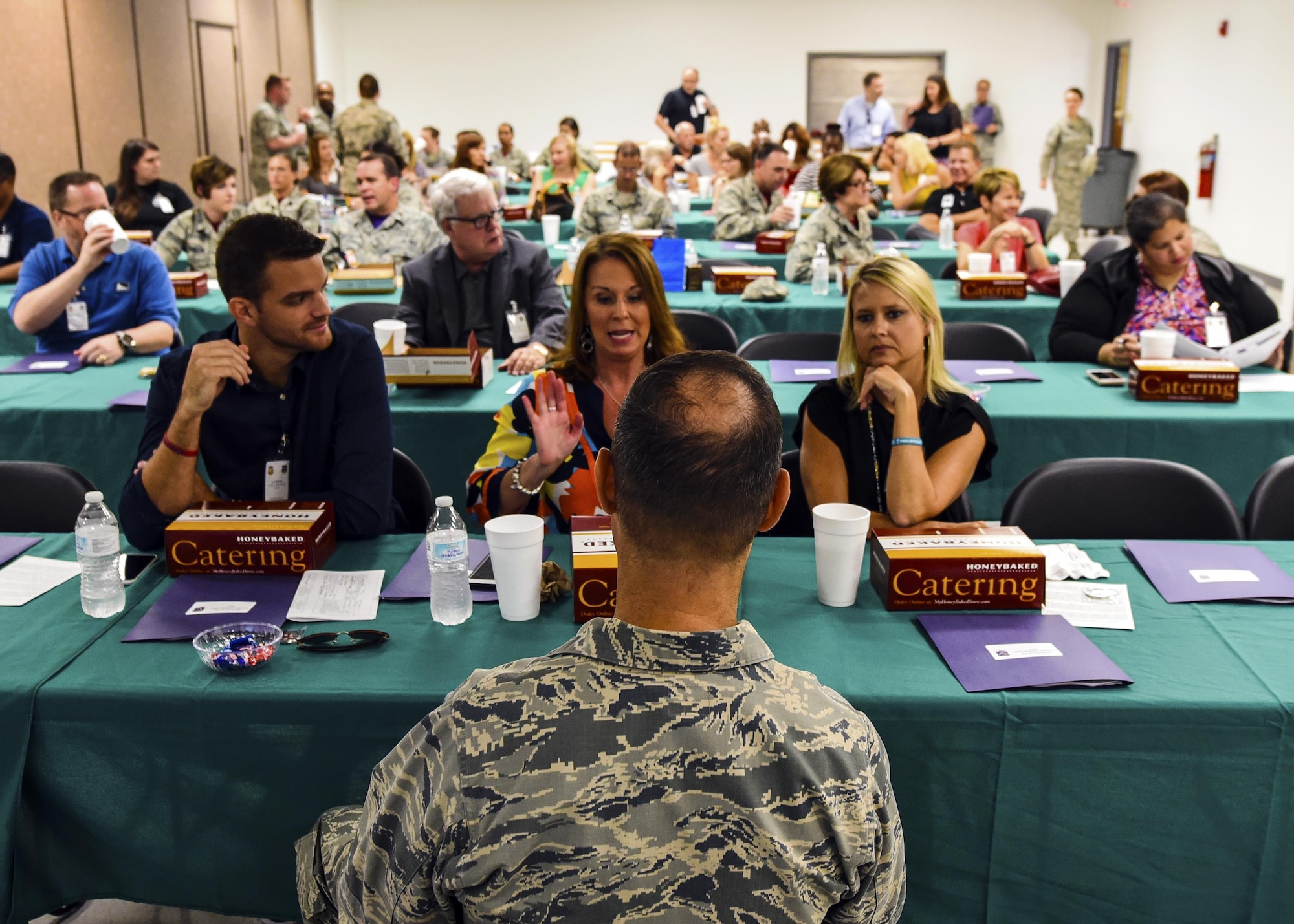 Col. Jay Vietas, 23d Medical Group Commander speaks to local medical professionals during a provider collaboration, Sept. 15, 2017, at Moody Air Force Base, Ga. The 23d Medical Group held this to allow base and community providers an opportunity to meet face-to-face to better understand the Airmen they are taking care of and provide feedback to help both sides improve.  (U.S. Air Force photo by Airman Eugene Oliver)