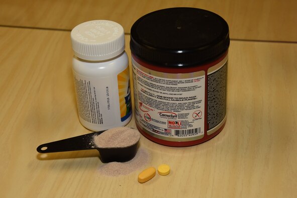 Each of the supplements shown here, either health or pre-workout, can pose a risk to those taking them unless the proper steps are taken. Talking to a doctor, a nutritionist, or doing research can educate on what side effects or risks come with certain supplements. (U.S. Air Force Photo by Airman Zachary Chapman/Released)
