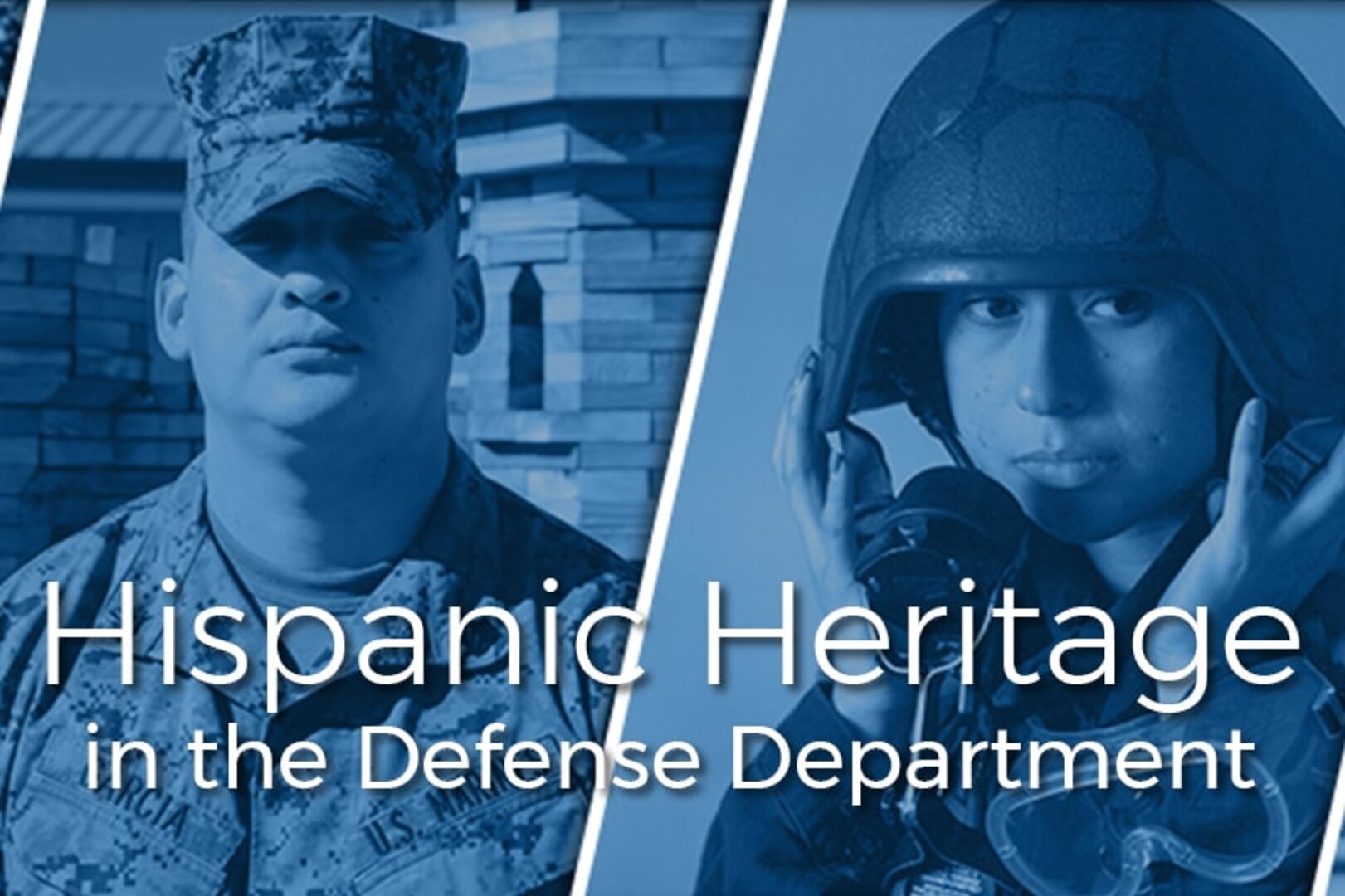 A title graphic portraying a male and a female Hispanic/Latino service member.