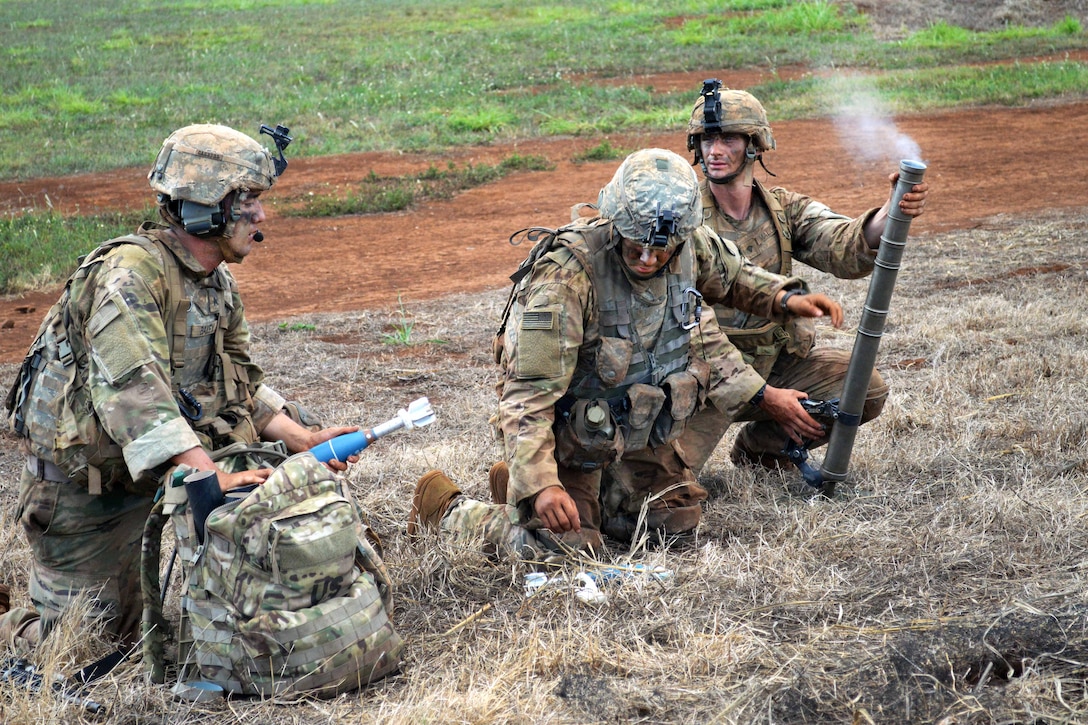 Soldiers fire a M224 60.mm lightweight mortar system.