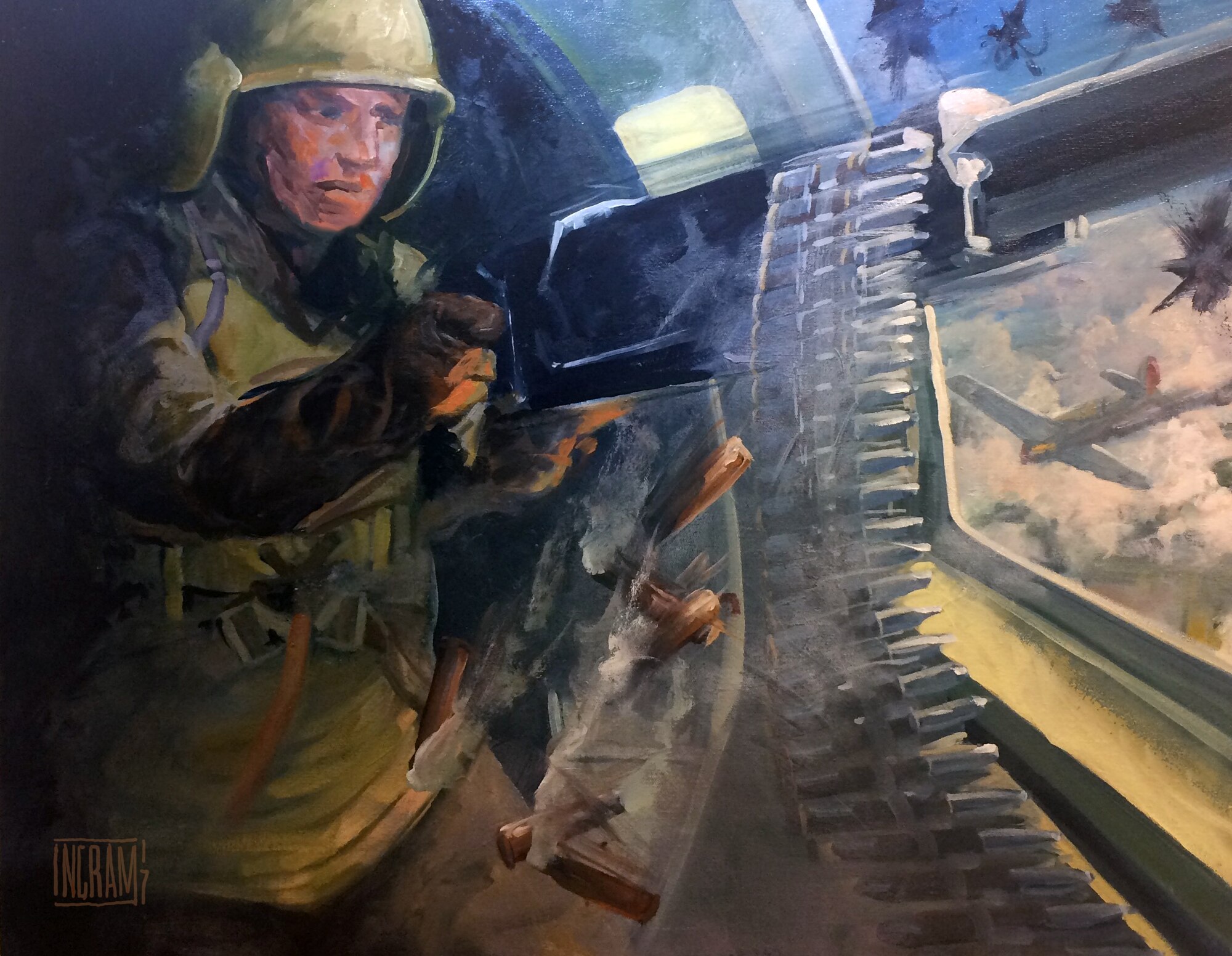 B-17 waistgunner over Europe.  (Painting by Charles Ingram, 2017)