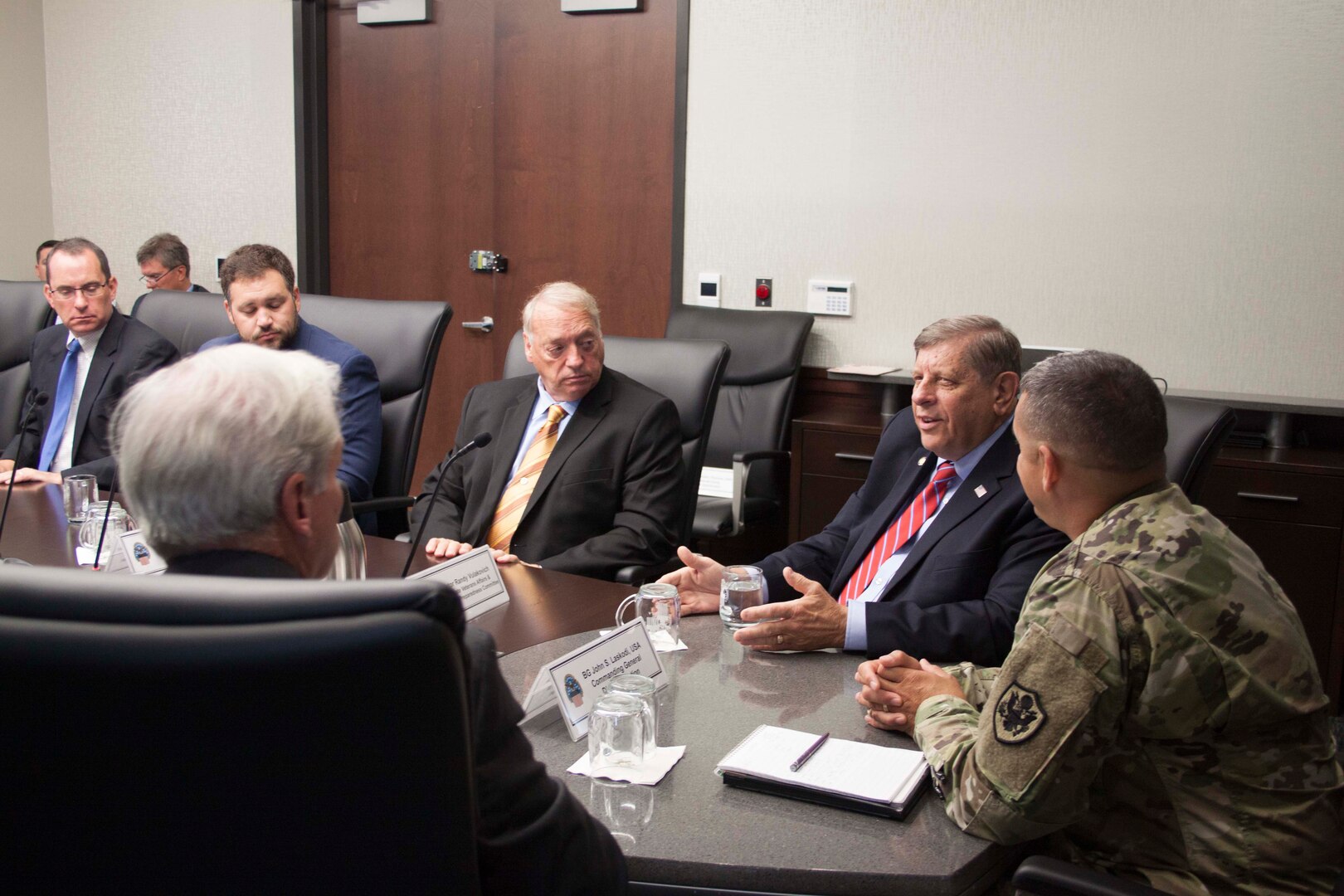 Senator Randy Vulakovich, second from right, meets with DLA Distribution commanding general Army Brig. Gen. John S. Laskodi at DLA Distribution headquarters in New Cumberland, Pennsylvania.