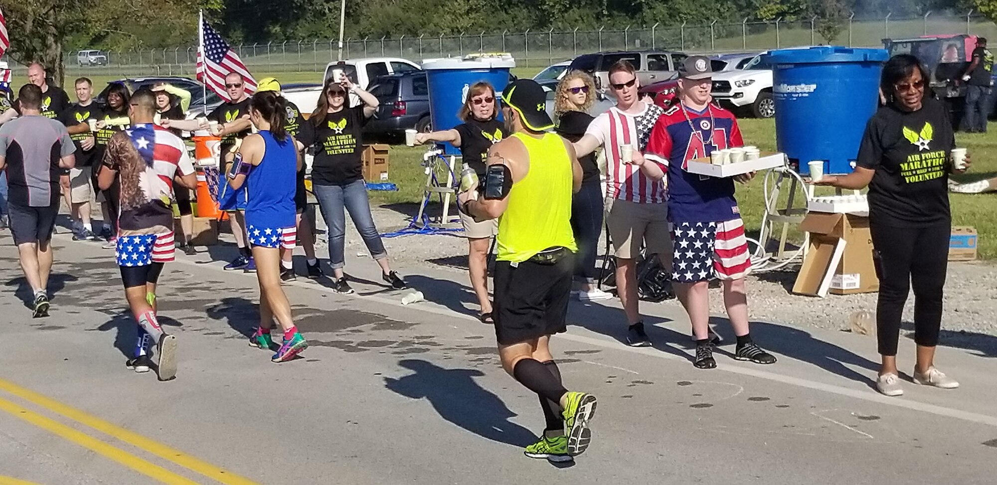 Volunteers from the 445th Airlift Wing and their families supported approximately 13,500 runners and walkers from all 50 states and 16 foreign countries that were participating in the 21st annual U.S. Air Force Marathon Sept. 16, 2017.