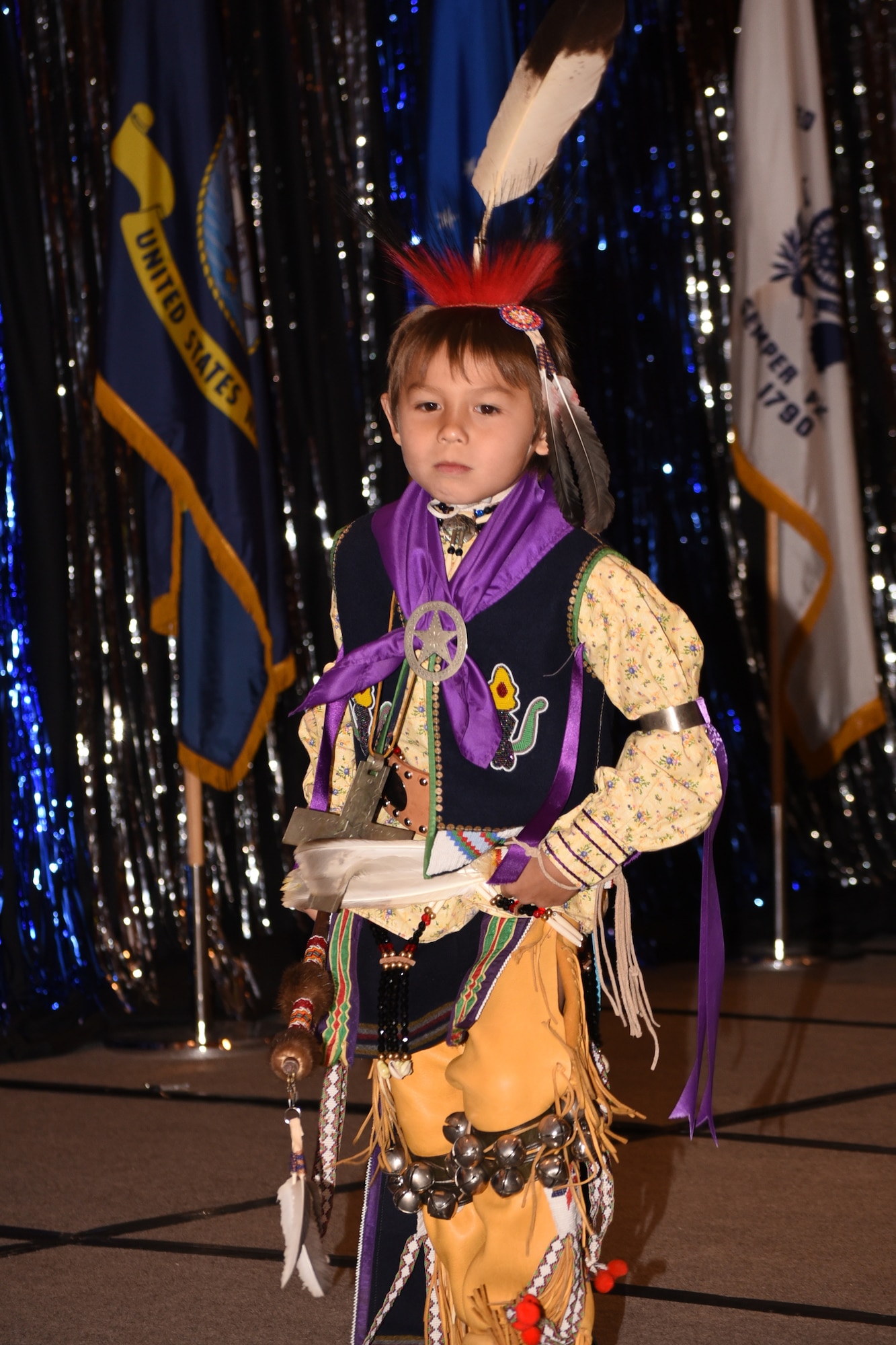 Titan Blackbird Harris performs a dance to honor Tinker Air Force Base's strong relationship with the Osage Nation.