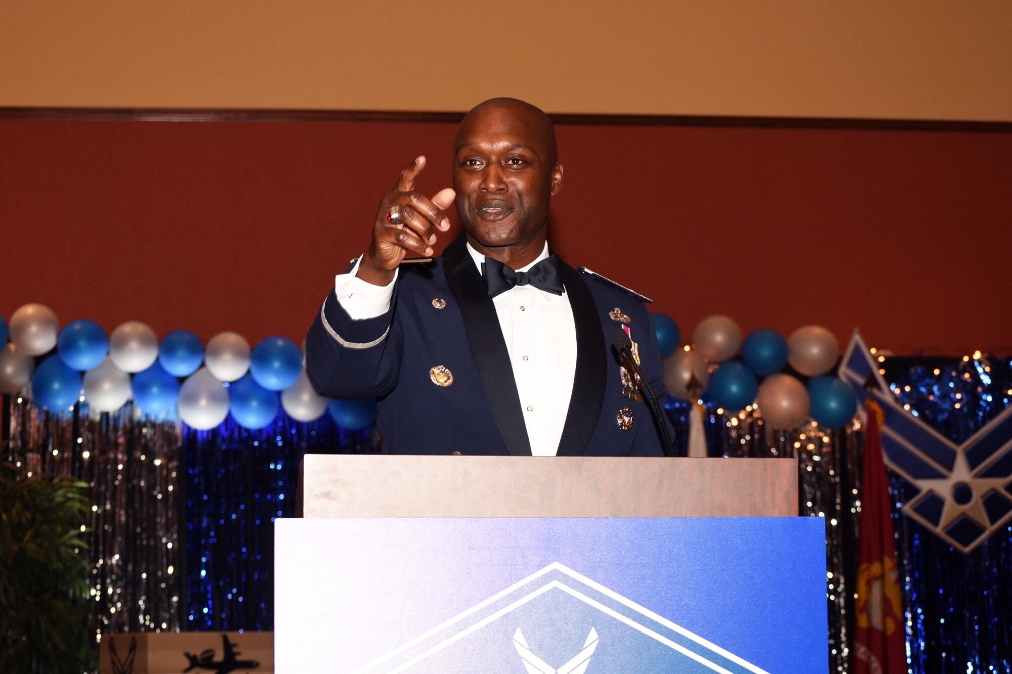 Col. Kenyon Bell, 72nd Air Base Wing commander, thanks everyone for attending this year's Air Force Ball, held on Sept. 16, 2017 at the Embassy Suites in Norman, Oklahoma. This year's ball celebrated the 70th birthday of the Air Force and the 75th anniversary of Tinker Air Force Base.
