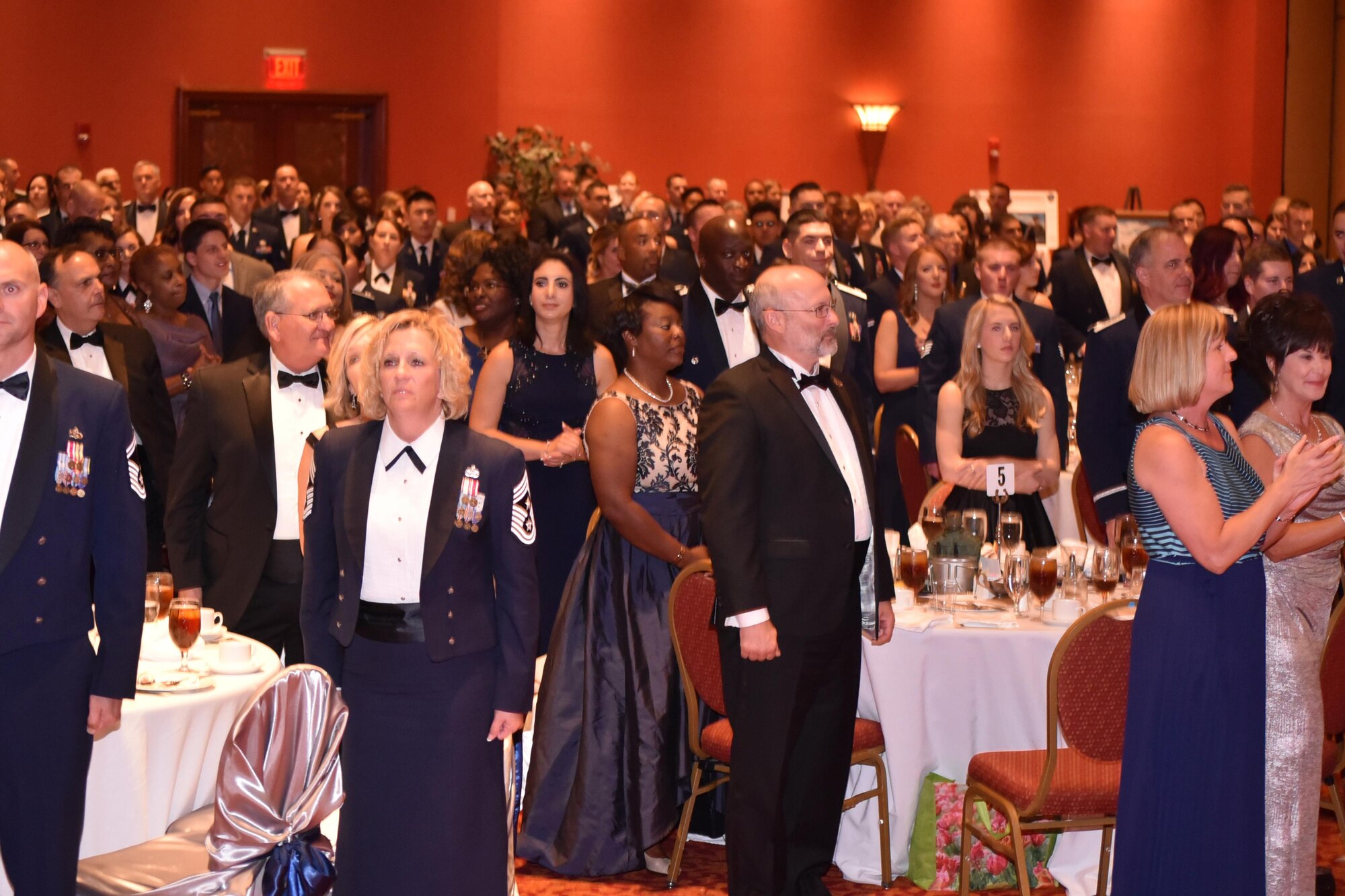 To wrap up the Air Force Ball, Guests sing the Air Force Song to wrap up the Air Force Ball. This year's event, held Sept. 16, 2017, at the Embassy Suites in Norman, celebrated the Air Force's 70th birthday and Tinker's 75th anniversary.