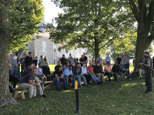 Marines with 2nd Civil Affairs Group, Force Headquarters Group, Marine Forces Reserve, listen to a park ranger provide a historical overview of the Battle of Cedar Creek, the final battle of Union Gen. Sheridan’s 1864 Shenandoah campaign, during the unit’s recent staff ride exercise through the Shenandoah Valley on September 9, 2017. During the three-day staff ride exercise, 2nd CAG’s Marines reviewed Sheridan’s 1864 campaign through the Shenandoah Valley in the context of civil military operations. During a stop at Belle Grove Plantation, which served as Sheridan’s headquarters, the 2nd CAG Marines learned about the Shenandoah’s economy and inhabitants, providing context to the Marines’ consideration of the civil environment that Sheridan’s troops operated in.

2nd CAG is a subordinate unit of Force Headquarters Group. 2nd CAG, along with its sister units of 1st, 3rd, and 4th CAG, provides an enabling function to combatant commanders by planning and conducting civil-military operations in support of the commander’s objectives. 2nd CAG supports II Marine Expeditionary Force and the 2nd Marine Expeditionary Brigade, as well as those commands’ subordinate units.