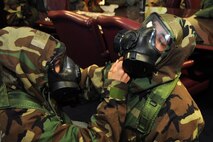 During the training event members donned the M50 mask, practiced securing personal protective equipment, discussed alarm levels and decontamination procedures.