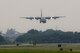 A C-130J Super Hercules approaches the runway at Yokota