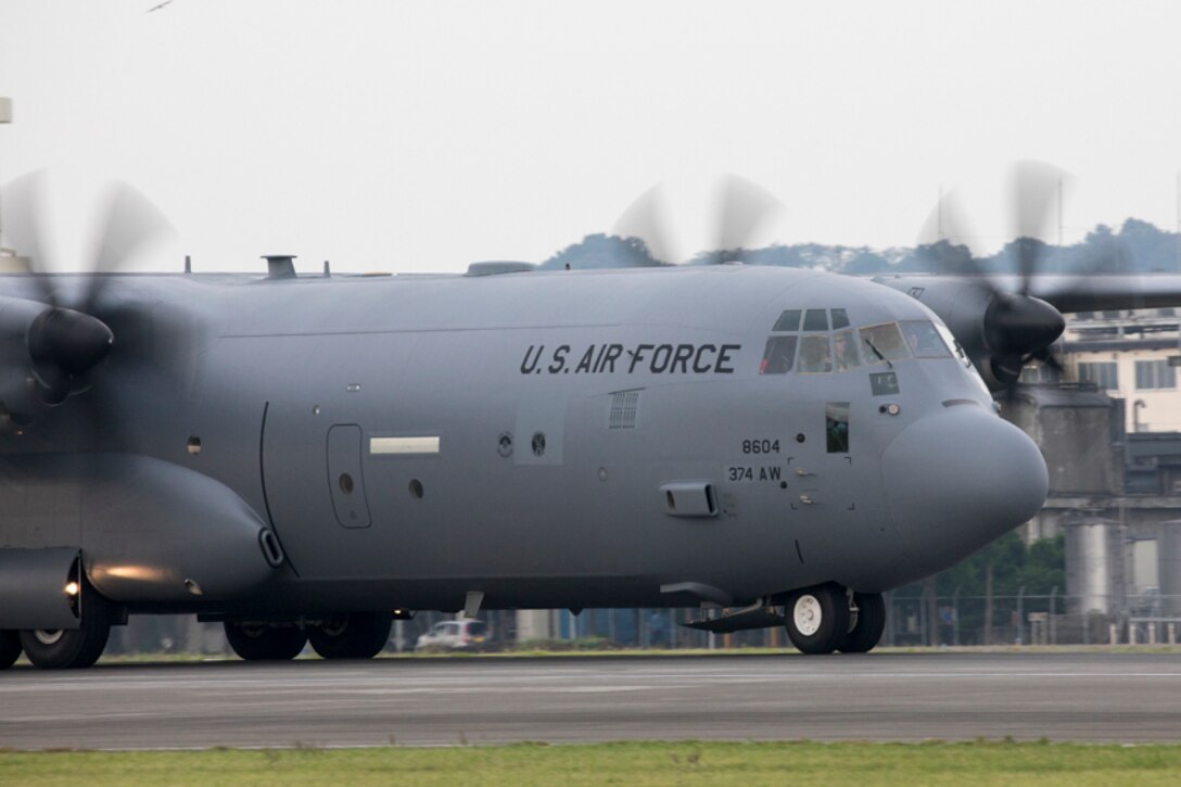 A C-130J Super Hercules assigned to the 36th Airlift Squadron lands at Yokota