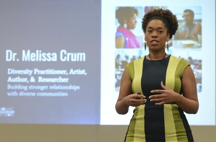 Dr. Melissa Crum, Mosaic Education Network founder and diversity practitioner, spoke to members of Joint Base Charleston during a Multicultural Diversity: Real Talk workshop at the Air Base Education Center here Sept. 19, 2017.