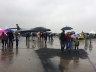 Despite the rainy conditions, crowds wander around a static B-1 Lancer, assigned to the 7th Bomb Wing, at the NATO Days 2017 Air Show in Ostrava, Czech Republic, Sept. 17, 2017.