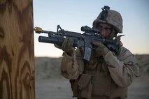 A Marine with 3rd Light Armored Reconnaissance Battalion, 1st Marine Division, provides perimeter security during part of the Battalion’s Marine Combat Readiness Evaluation at Marine Corps Air Ground Combat Center Twentynine Palms, Calif., Mar. 13, 2017. 3rd LAR conducted a two part MCCRE to evaluate the combat readiness of D Co.(Marine Corps photo by Lance Cpl. Mike Hernandez)