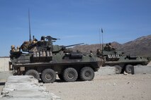 Marines with 3rd Light Armored Reconnaissance Battalion, 1st Marine Division, drive a light armored vehicles during part of the Battalion’s Marine Corps Combat Readiness Evaluation at Marine Corps Air Ground Combat Center Twentynine Palms, Calif., Mar. 13, 2017. 3rd LAR conducted a two part MCCRE to evaluate the combat readiness of D Co. (Marine Corps photo by Lance Cpl. Mike Hernandez)