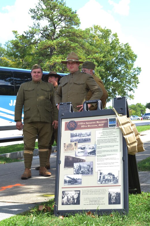 The 80th Training Command showcased its 100 years of service during a centennial celebration at the Fort Lee, Va., Army Women’s Museum, September 16, 2017. Reenactments included digging a trench and a layout of various memorabilia. (U.S. Army photo by Maj. Addie Leonhardt, 80th Training Command)