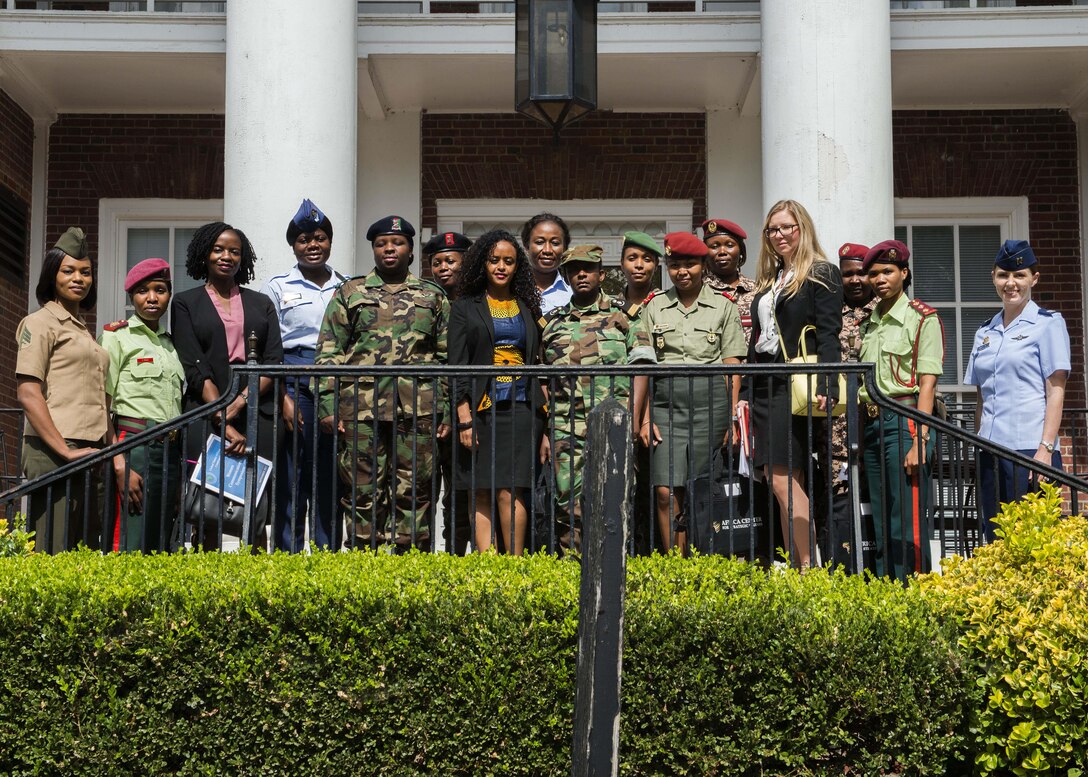 Participants in U.S. Africa Command’s Women, Peace and Security forum for female military leaders from seven African nations pose for a photo at National Defense University in Washington, , Sept. 19, 2017. DoD photo by Marine Corps Staff Sgt. Ben Flores