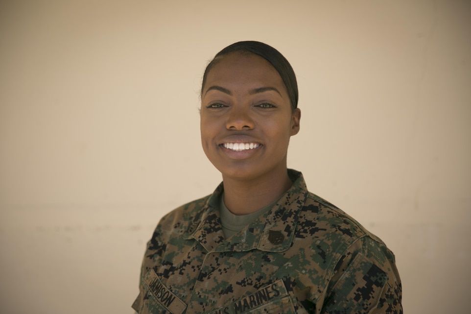 Staff Sgt. Nytayia Jamison, administration chief, Headquarters Battalion, enjoys spending her free time taking care of her 10-year-old son Christopher and participating in activities with her family. (U.S. Marine Corp photo by Cpl. Maliek Fowler)