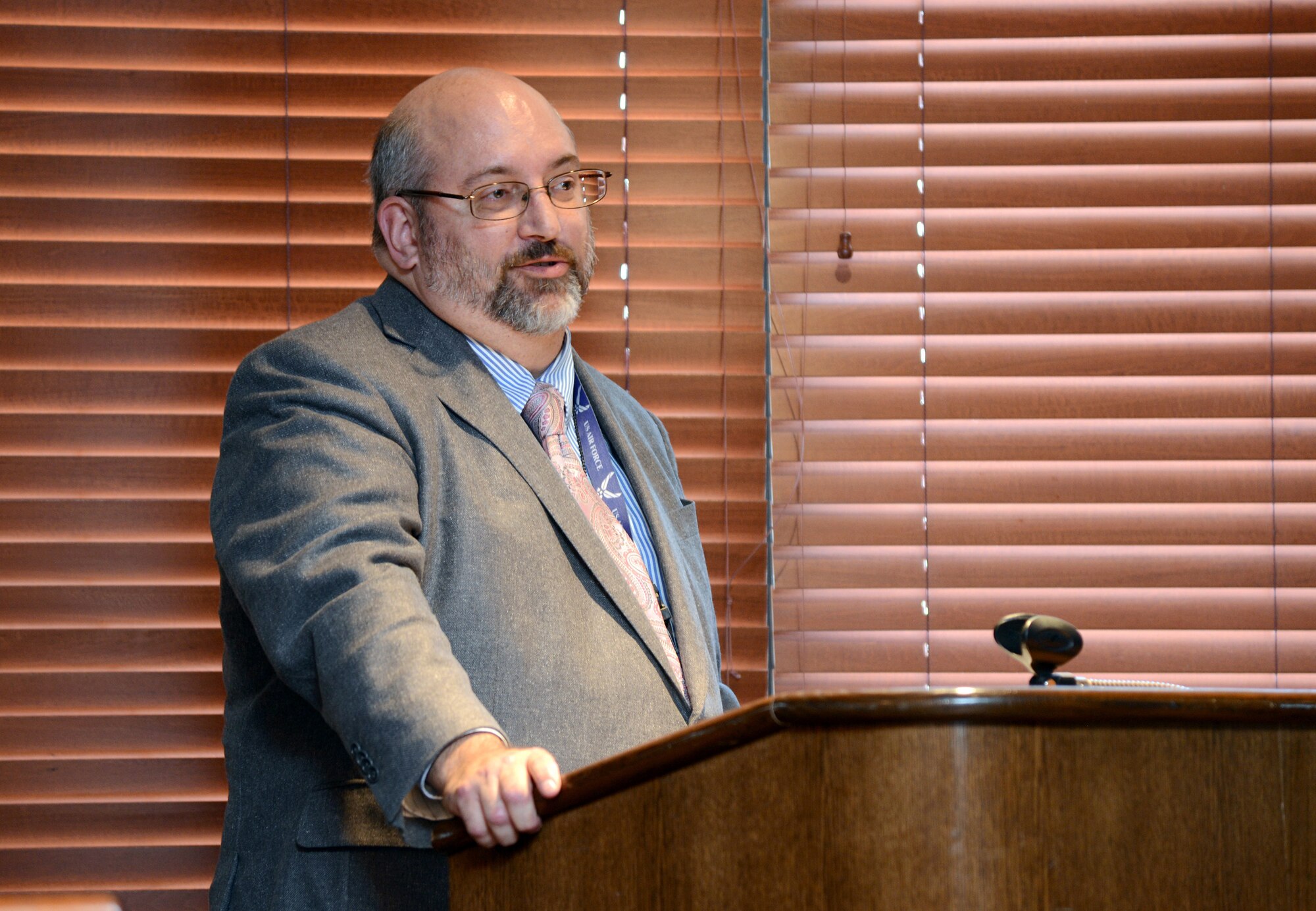 Howard "Hooch" Halvorsen, Tinker's base historian, educated attendees at Tinker's celebration of the Air Force's 70th Birthday on Sept. 18 on the history of the Air Force and the importance of sustaining aging aircraft.