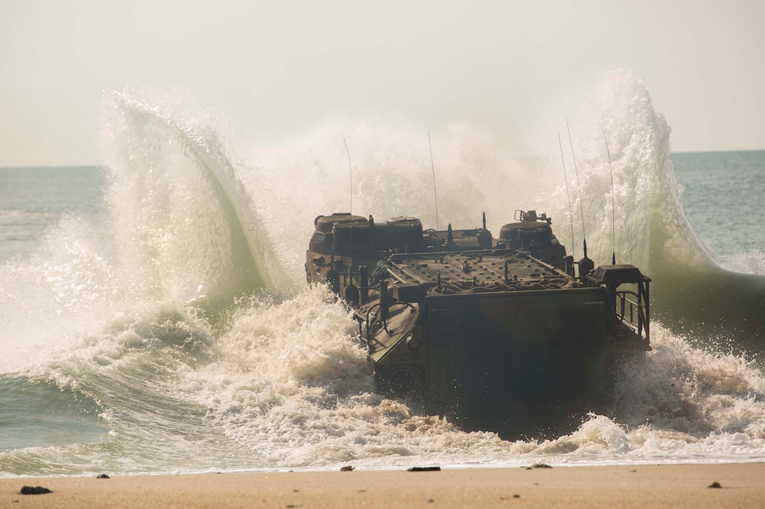 Marines with 2nd Assault Amphibian Battalion performed amphibious breaching operations in preparation for their participation in the combined, joint exercise, Bold Alligator, at Camp Lejeune, N.C., Sept. 20, 2017.