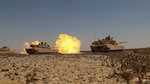 M1A2 Abrams Main Battle Tank crews assigned to Charlie Company, 2nd Battalion, 7th Cavalry Regiment, 3rd Armored Brigade Combat Team, 1st Cavalry Division engage targets at the conclusion of the culminating joint live-fire exercise of Exercise Bright Star 2017 at Mohamed Naguib Military Base, Egypt, Sept. 20. Bright Star is a bilateral exercise between U.S. Central Command and the Arab Republic of Egypt during which about 200 U.S. personnel participated in a command-post exercise, a field training exercise and a senior leader seminar to promote and enhance regional security and cooperation. (U.S. Army photo by Staff Sgt. Leah R. Kilpatrick)