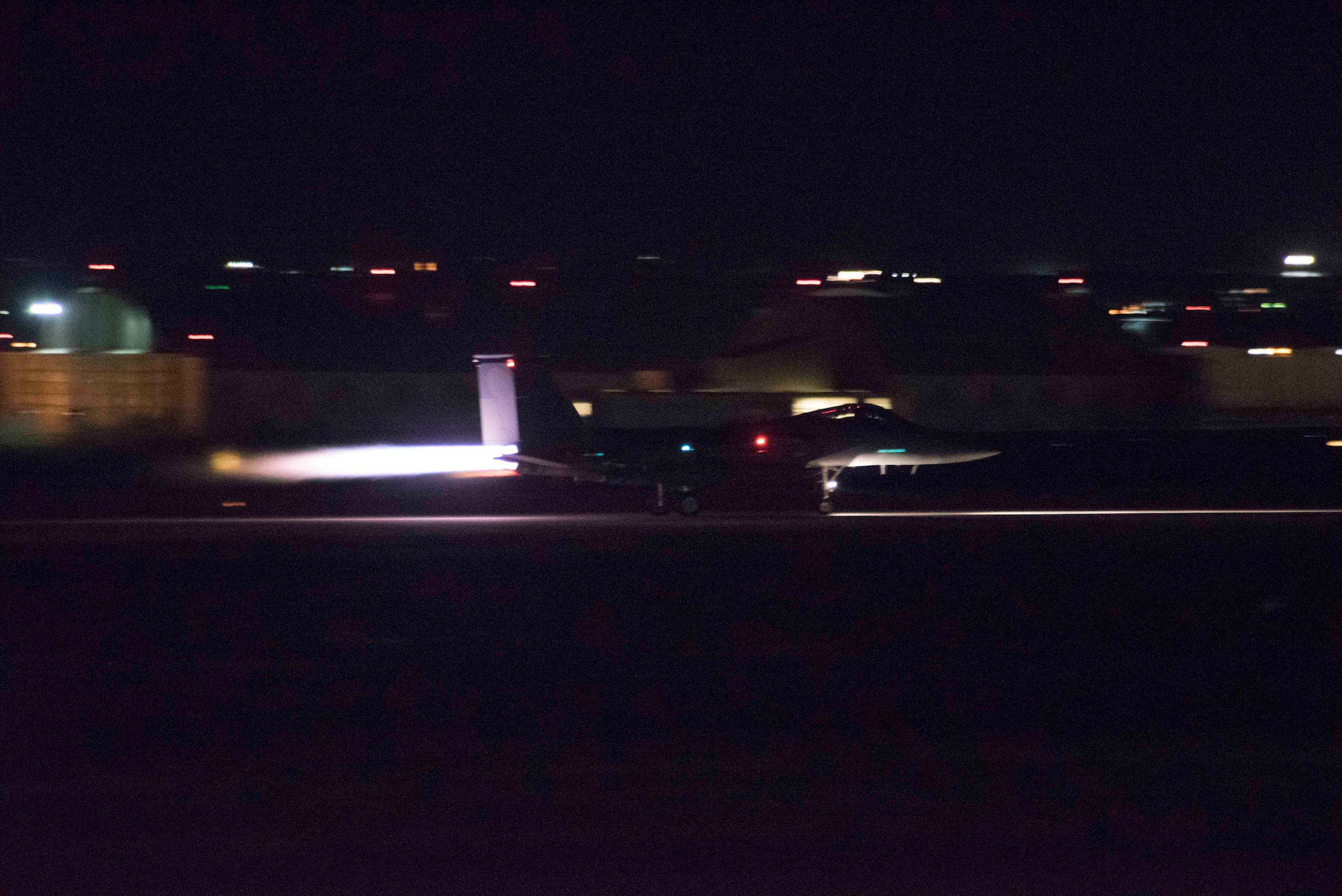 A U.S. Air Force F-15C Eagle takes off from the Kadena runway Sept. 23, 2017, at Kadena Air Base, Japan. Kadena-based F-15s escorted U.S. Air Force B-1B Lancer bombers executing a mission east of North Korea, flown to demonstrate the ironclad U.S. commitment to the defense of its homeland and in support of its partners and allies.