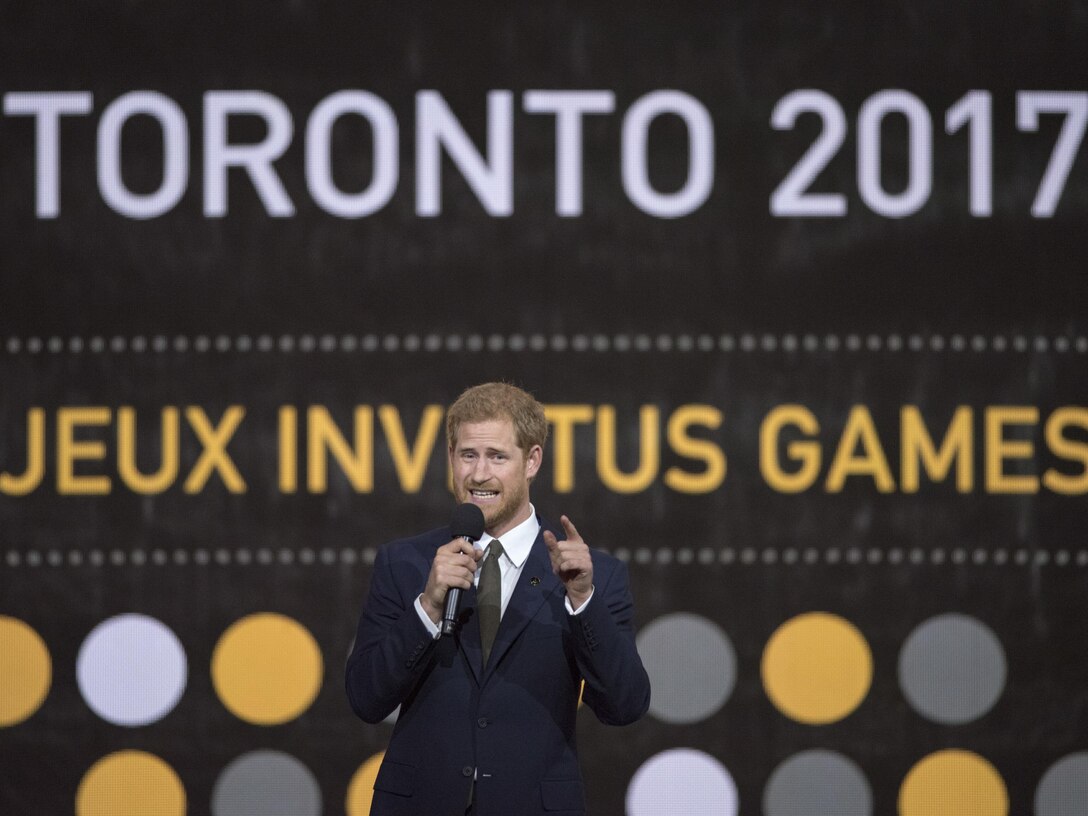 Britain's Prince Harry speaks at Invictus Games opening ceremony