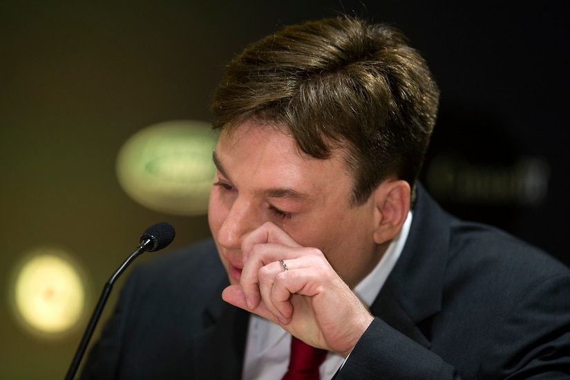 Celebrity Mike Myers wipes away a tear