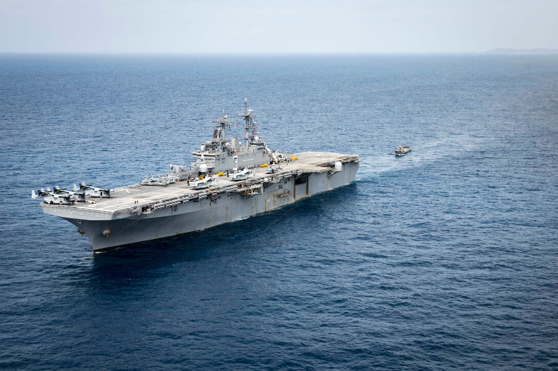 A landing craft, utility enters the well deck of the amphibious assault ship USS Kearsarge (LHD 3) as the ship transits the Caribbean Sea, Sept. 23, 2017. The USS Kearsarge is assisting with relief efforts in the aftermath of Hurricane Maria. The Department of Defense is supporting the Federal Emergency Management Agency, the lead federal agency in helping those affected by Hurricane Maria to minimize suffering and is one component of the overall whole-of-government response effort. (U.S. Navy photo by Mass Communication Specialist 3rd Class Dana D. Legg)