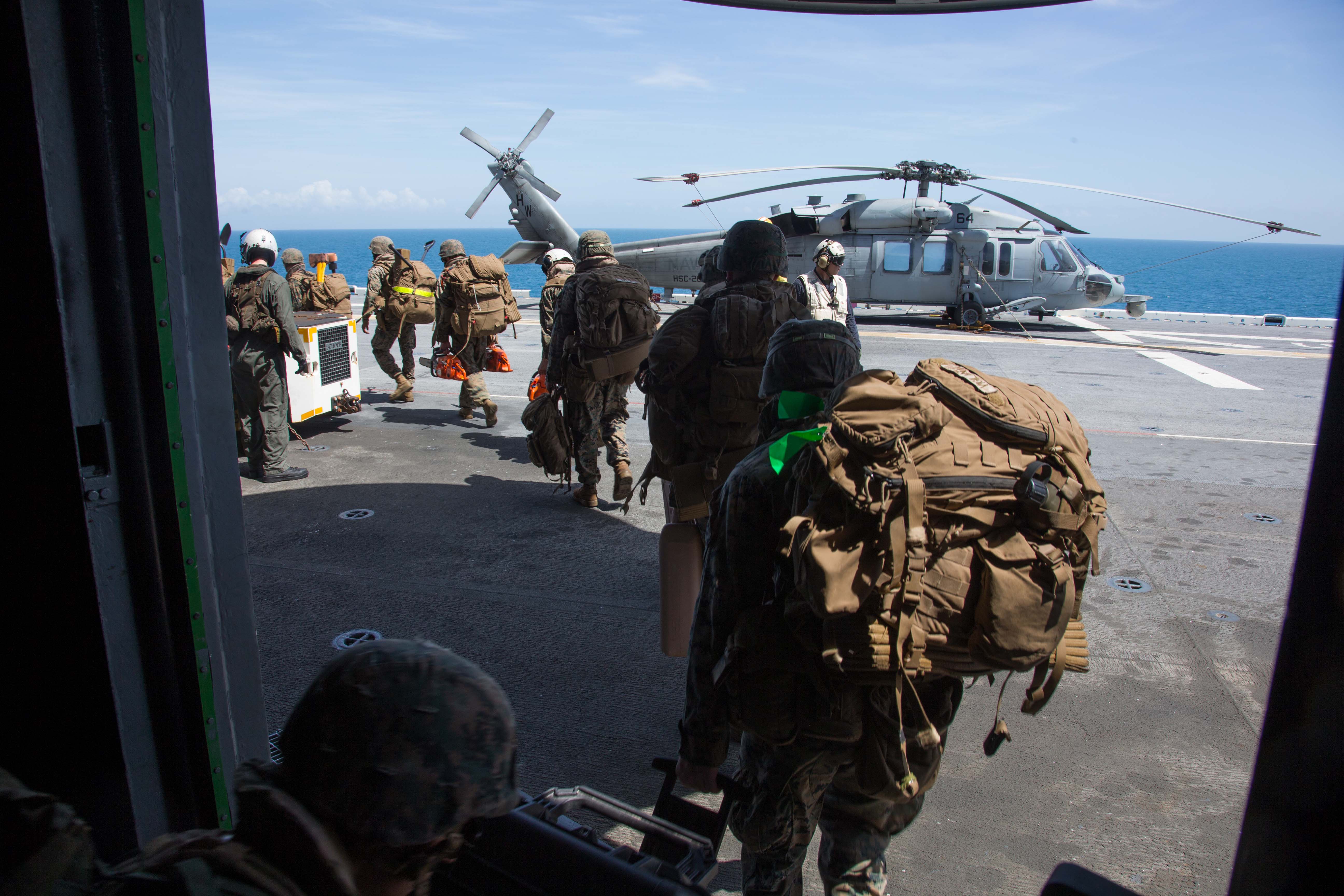 U.S. Marines, Sailors depart USS Kearsarge to support Hurricane Maria