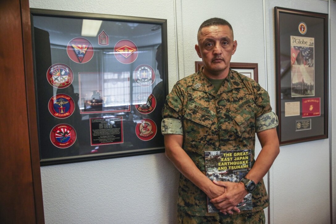 Sgt. Maj. Mario Marquez, sergeant major of III Marine Expeditionary Force, volunteered at the Tour de Tohoku, an annual charity bicycle tour along the coast of mainland Japan Sept. 17, 2017. Marquez volunteered at the tour and visited with the people of Ishinomaki City and Kesennuma City, where he and his previous unit provided humanitarian assistance after the Great East Japan earthquake and tsunami in 2011. (U.S. Marine Corps photo by Sgt. Tiffany Edwards)