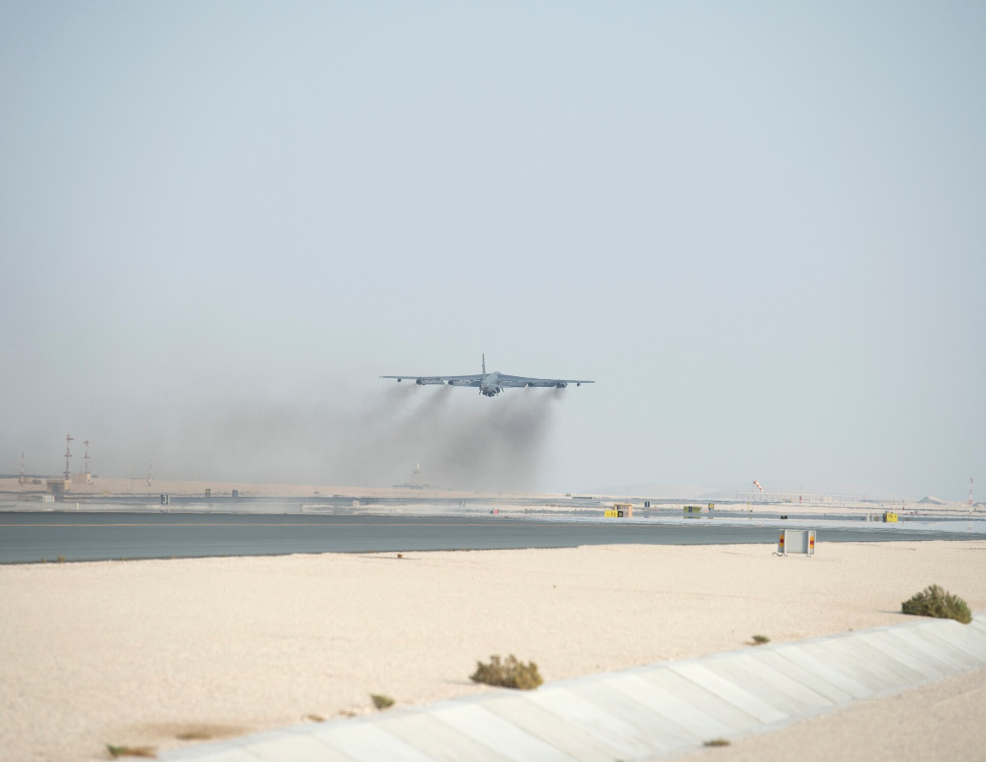 A U.S. Air Force B-52 Stratofortress assigned to the 69th Expeditionary Bomb Squadron takes off at Al Udeid Air Base, Qatar, Sept. 8, 2017.