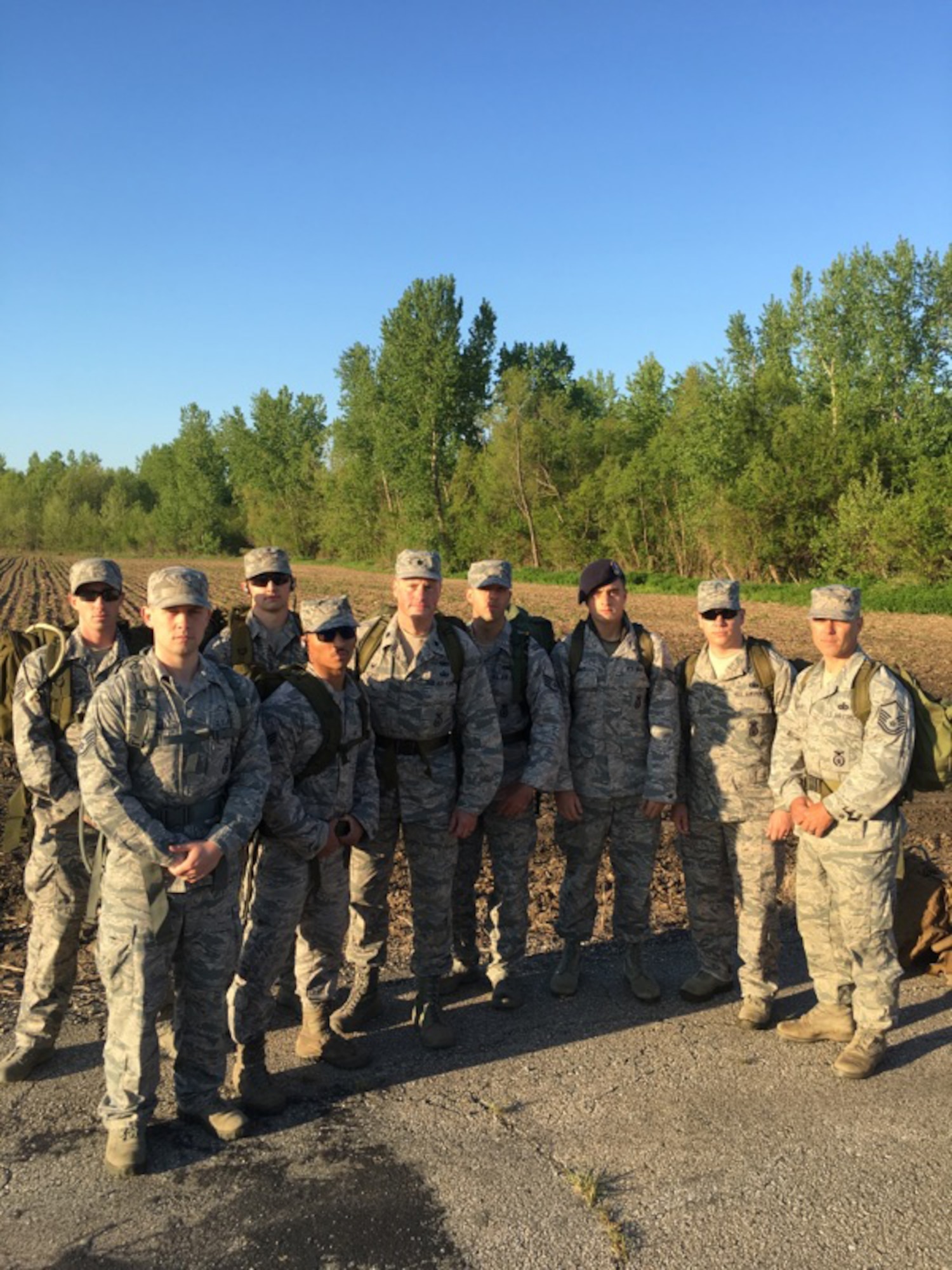 Members of the 130th Airlift Wing Security Forces Squadron pose for a picture after completing the German Armed Forces Proficiency Badge (GAFPB) course, May 5, 2017, at Rosecrans Air National Guard Base, St. Joseph, Missouri. The GAFPB a decoration of the Bundeswehr, the Armed Forces of the Federal Republic of Germany. As one of the few foreign badges that are authorized to be worn on the U.S. military uniform, the GAFPB is one of the most highly sought-after awards. Nine defenders with the 130th AW earned the award after completing the rigorous course. (courtesy photo)