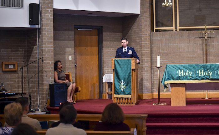 Col. Rockie Wilson, 628th Mission Support Group commander, delivers comments to commemorate fallen service members at Joint Base Charleston-Weapons Station, S.C., Sept. 21, 2017.
