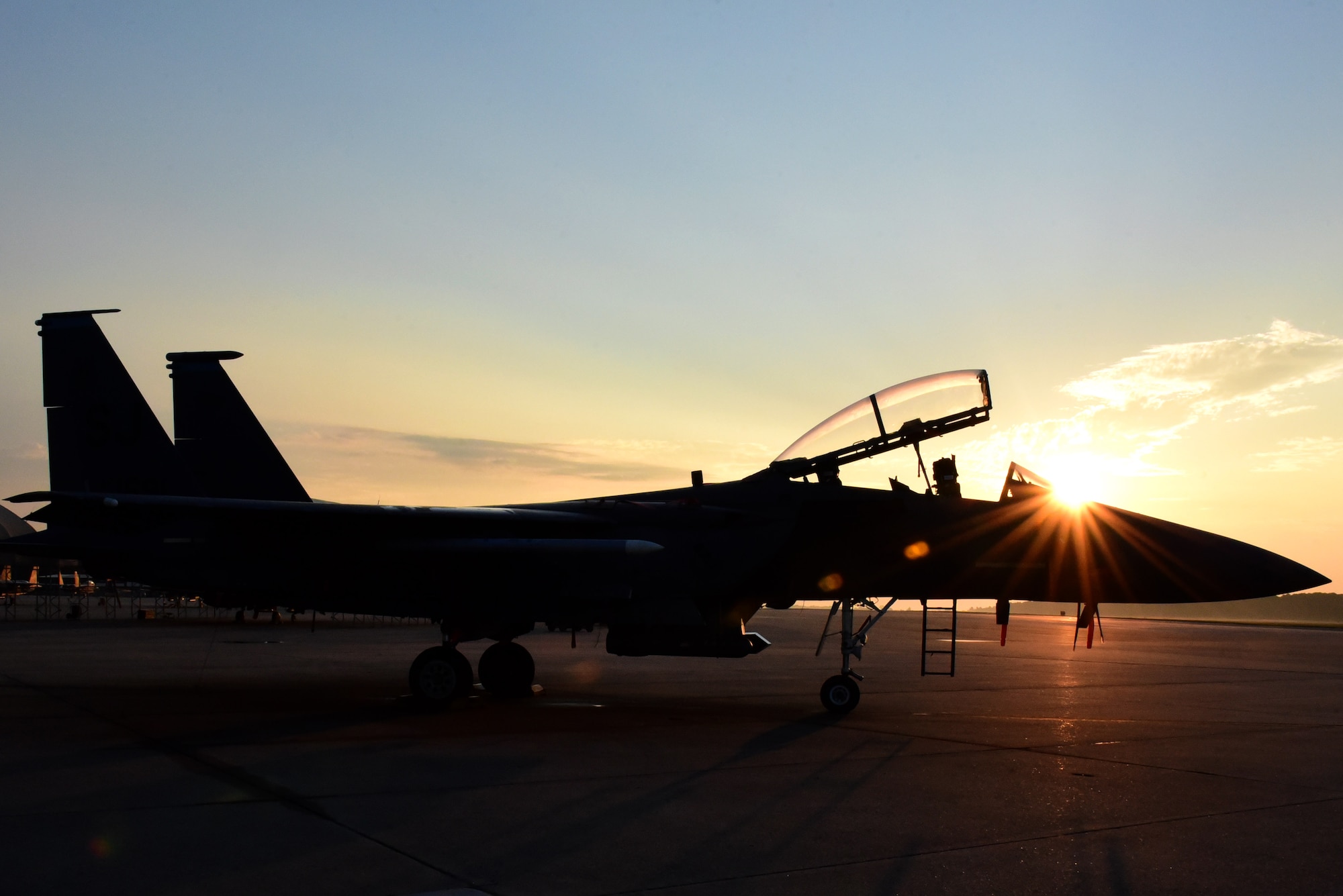 An F-15E Strike Eagle sits on the flightline, Sept. 21, 2017, at Seymour Johnson Air Force Base, North Carolina.