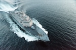 The future USS Little Rock (LCS 9) underway during a high-speed run in Lake Michigan during Acceptance Trials. Lockheed Martin and Fincantieri Marinette Marine successfully completed acceptance trials on the future USS Little Rock (LCS 9), Aug. 25.