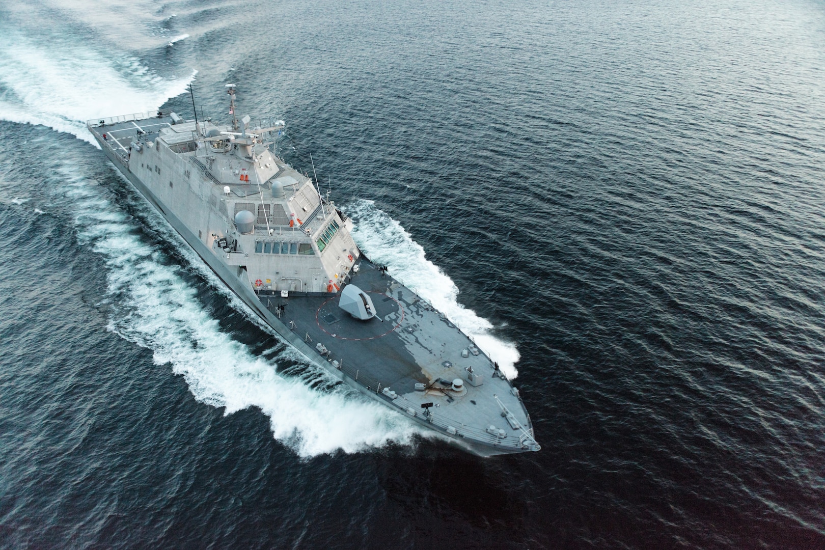 The future USS Little Rock (LCS 9) underway during a high-speed run in Lake Michigan during Acceptance Trials. Lockheed Martin and Fincantieri Marinette Marine successfully completed acceptance trials on the future USS Little Rock (LCS 9), Aug. 25.