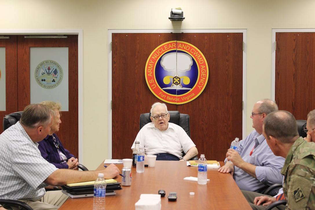 Retired Lt. Gen. Ernest Graves and his wife Nancy Graves discuss his past experiences with the military’s application of nuclear power, including his role in the completion and initial operation of the first-of-its-kind SM-1 nuclear reactor at Fort Belvoir, with personnel from the Defense Threat Reduction Agency and the U.S. Army Corps of Engineers at the US Army Nuclear and Countering Weapons of Mass Destruction Agency headquarters on Fort Belvoir, Tuesday September 19, 2017. In addition to providing nuclear and countering weapons of mass destruction expertise, USANCA is home to the Army Reactor Office, which issues the permits for the Army’s one operating and three deactivated nuclear reactors.