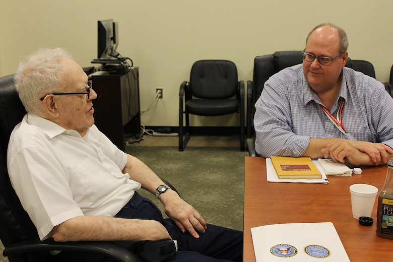 Retired Lt. Gen. Ernest Graves, a pioneer in the history of the military’s use of nuclear power for various purposes, discusses his past involvement with the construction and initial operation of the SM-1 nuclear reactor and plant at Fort Belvoir in the 1950s with Brian Hearty, the national program manager at U.S. Army Corps of Engineers, Headquarters, for the Army’s Deactivated Nuclear Power Plant Program, during a meeting at the US Army Nuclear and Countering Weapons of Mass Destruction Agency headquarters on Fort Belvoir, Tuesday September 19, 2017. In addition to providing nuclear and countering weapons of mass destruction expertise, USANCA is home to the Army Reactor Office, which issues the permits for the Army’s one operating and three deactivated nuclear reactors. Hearty is part of a team gathering as much information as possible about the SM-1 reactor as part of the planning process for its ultimate decommissioning and dismantling.  Meeting with Graves is just one of many efforts towards planning SM-1’s decommissioning.