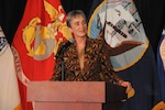 Secretary of the Air Force Heather Wilson speaks during U.S. Strategic Command’s Birthday Ball in Bellevue, Neb., Sept. 22, 2017.