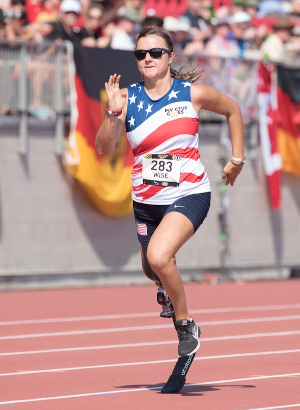 Runner sprints to finish line