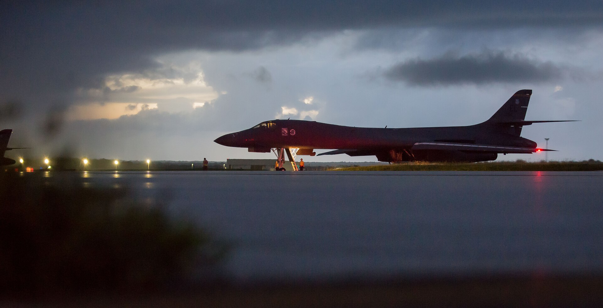 A U.S. Air Force B-1B Lancer, assigned to the 37th Expeditionary Bomb Squadron, deployed from Ellsworth Air Force Base, South Dakota, prepares to take off from Andersen AFB, Guam, Sept. 23, 2017. This mission was flown as part of the continuing demonstration of the ironclad U.S. commitment to the defense of its homeland and in support of its partners and allies. (U.S. Air Force photo/Staff Sgt. Joshua Smoot